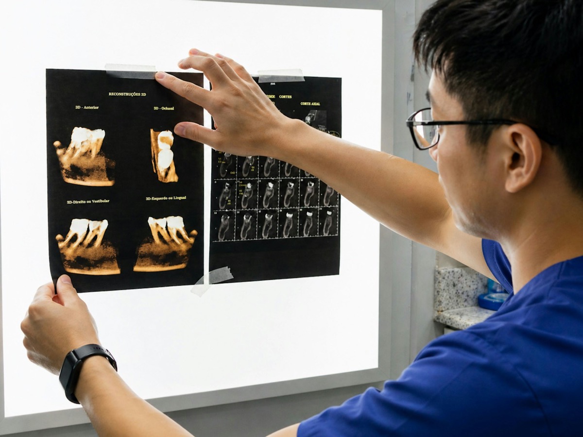 歯科医師が歯科用画像を確認している様子